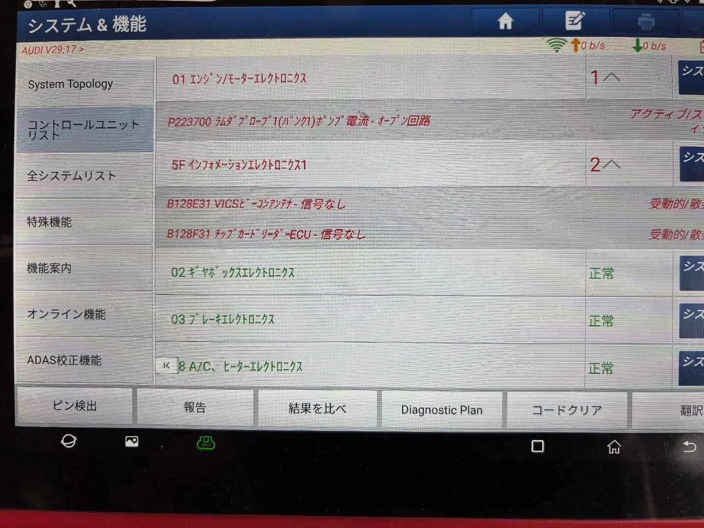 2016年モデルのF4型アウディA4において、エンジンチェッ...